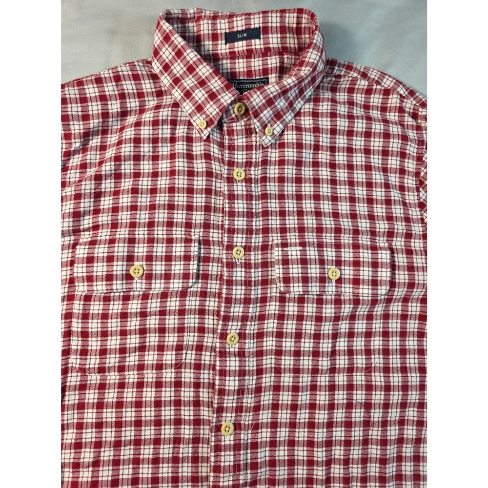 Abercrombie & Fitch Button Up Mens Slim Large‎ Picnic Plaid Linen Blend Shirt